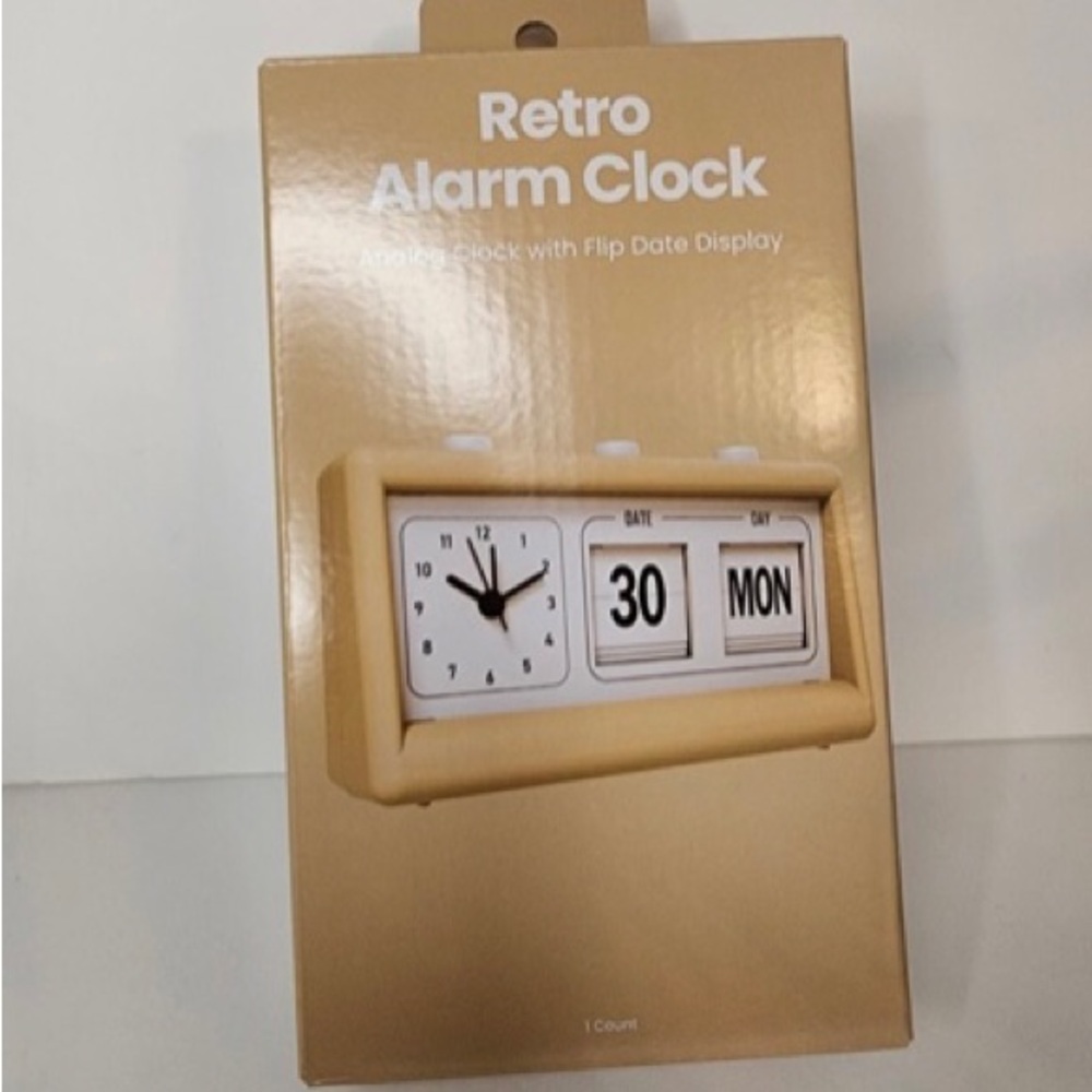 Retro Alarm Clock with Flip Date Display - Beige